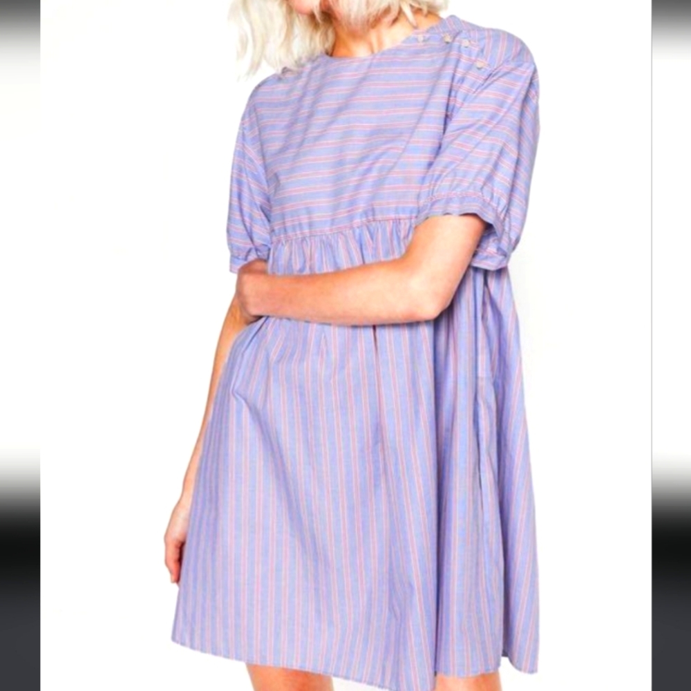 Zara light blue striped babydoll dress